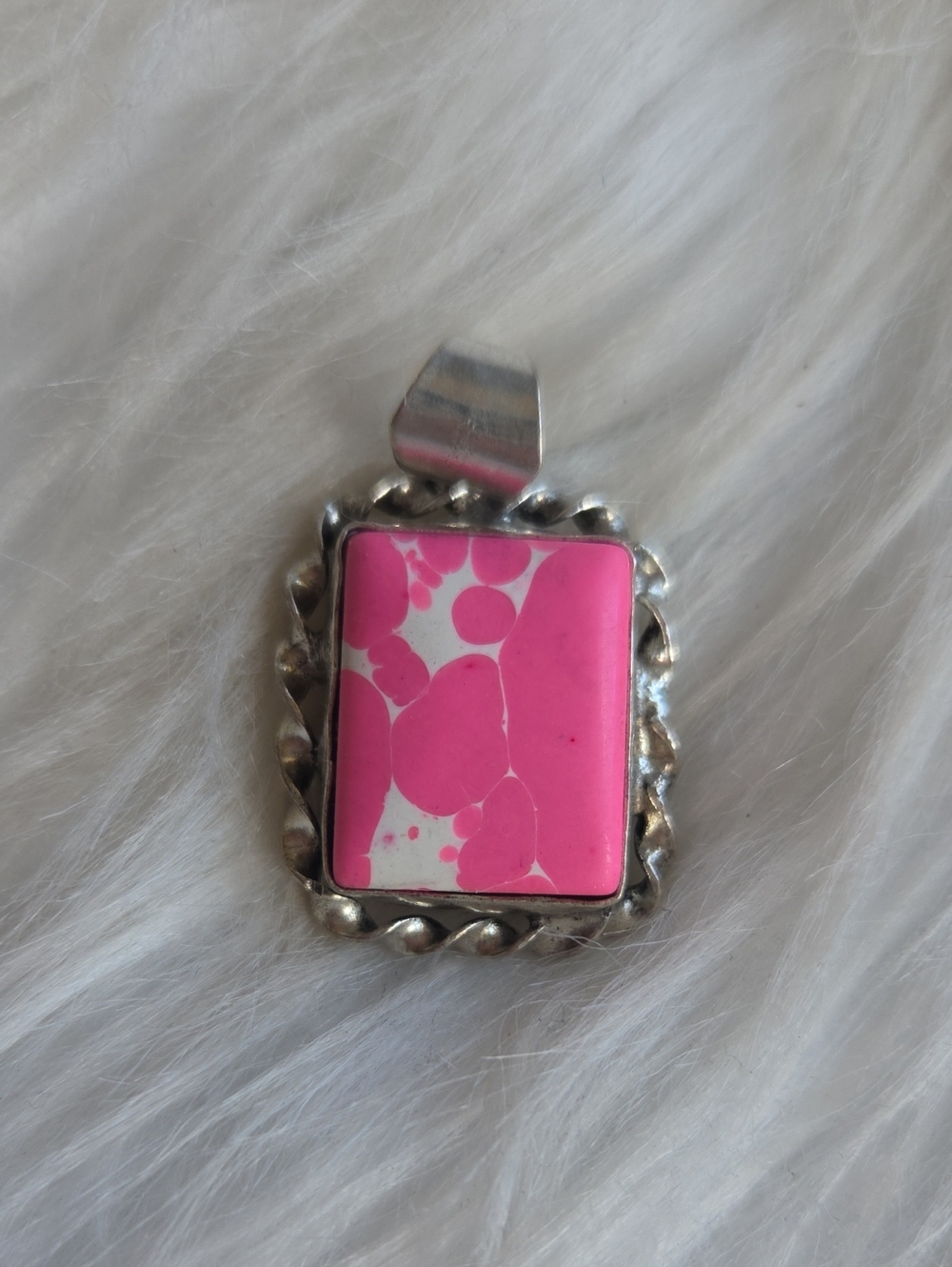 Pink Howlite Silver Plated Gemstone Necklace Pendant
